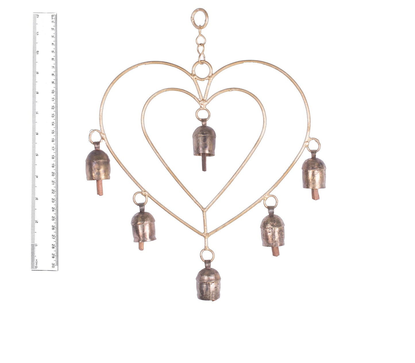 Handmade Rustic Vintage Cow Bell Home Decor Chime - Size 33 X 23 X 3 Cms Double Heart 6 Bells