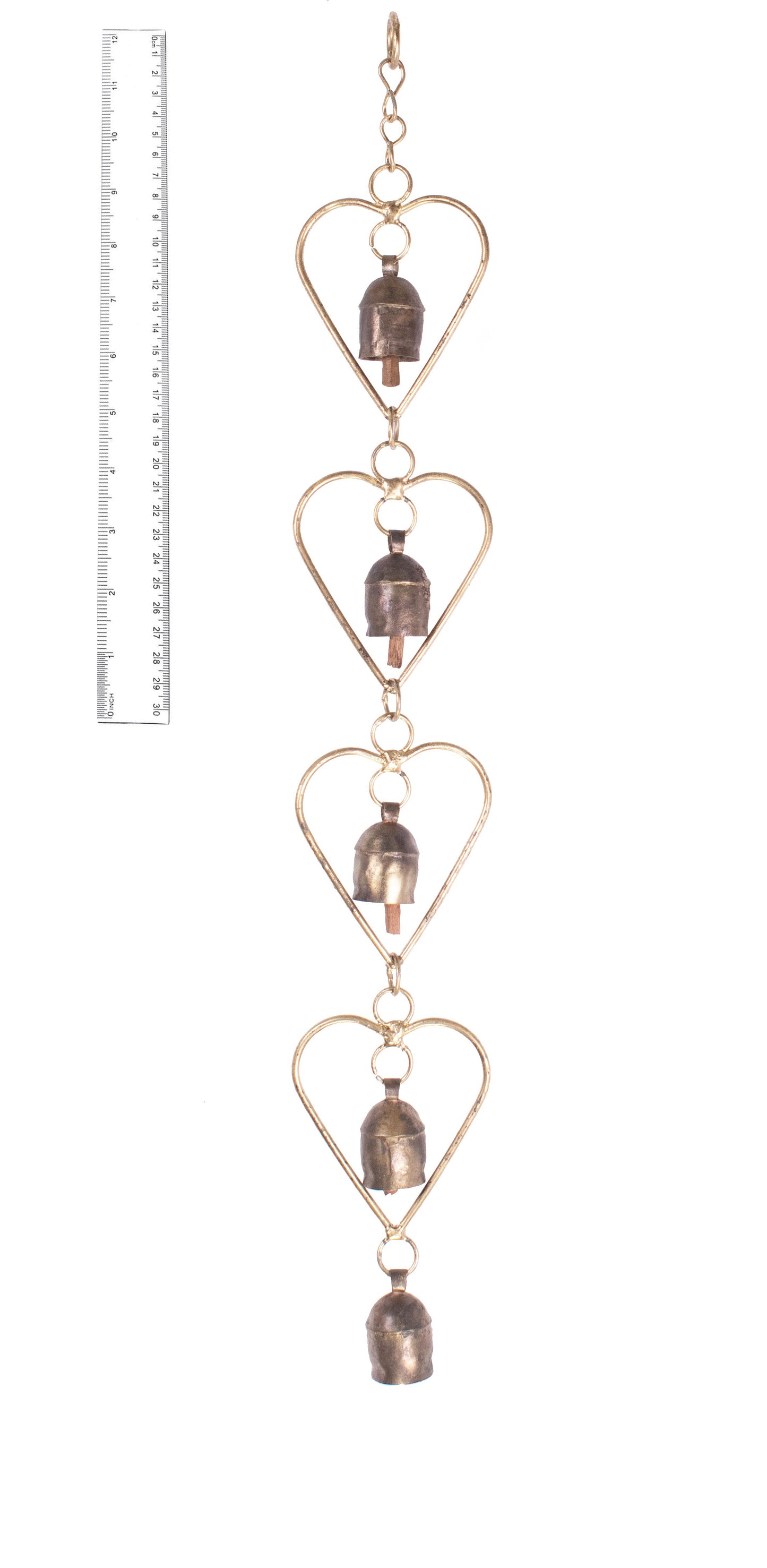 Hand Made Metal Bells Wrought Iron Copper-Zinc Coated Home Décor Chimes Cow Bell - Hearts Series - 5 Bells - SKU: 0067