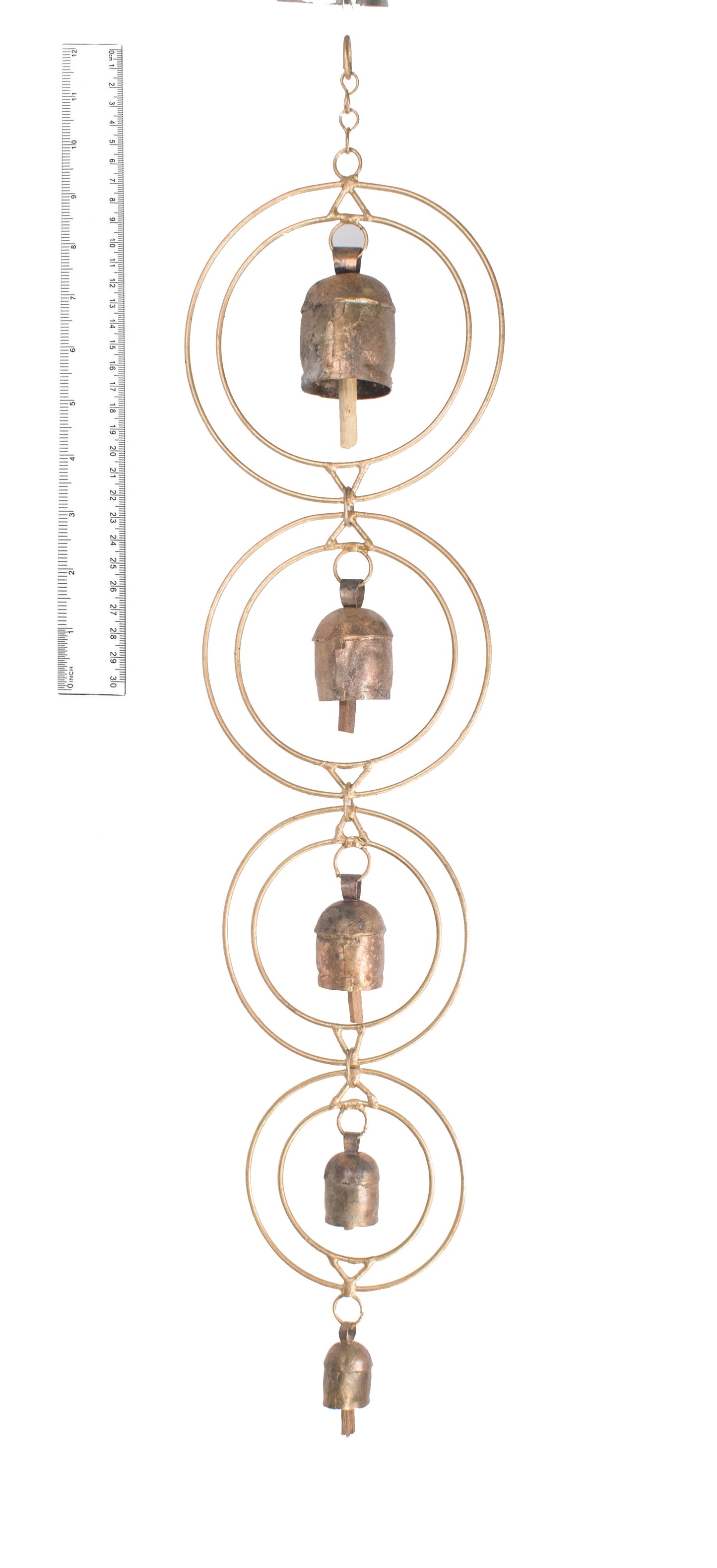 Hand Made Metal Bells Wrought Iron Copper-Zinc Coated Home Décor Chimes Cow Bell - SA RE GA MA Double Ring - 5 Bells - SKU: 0070