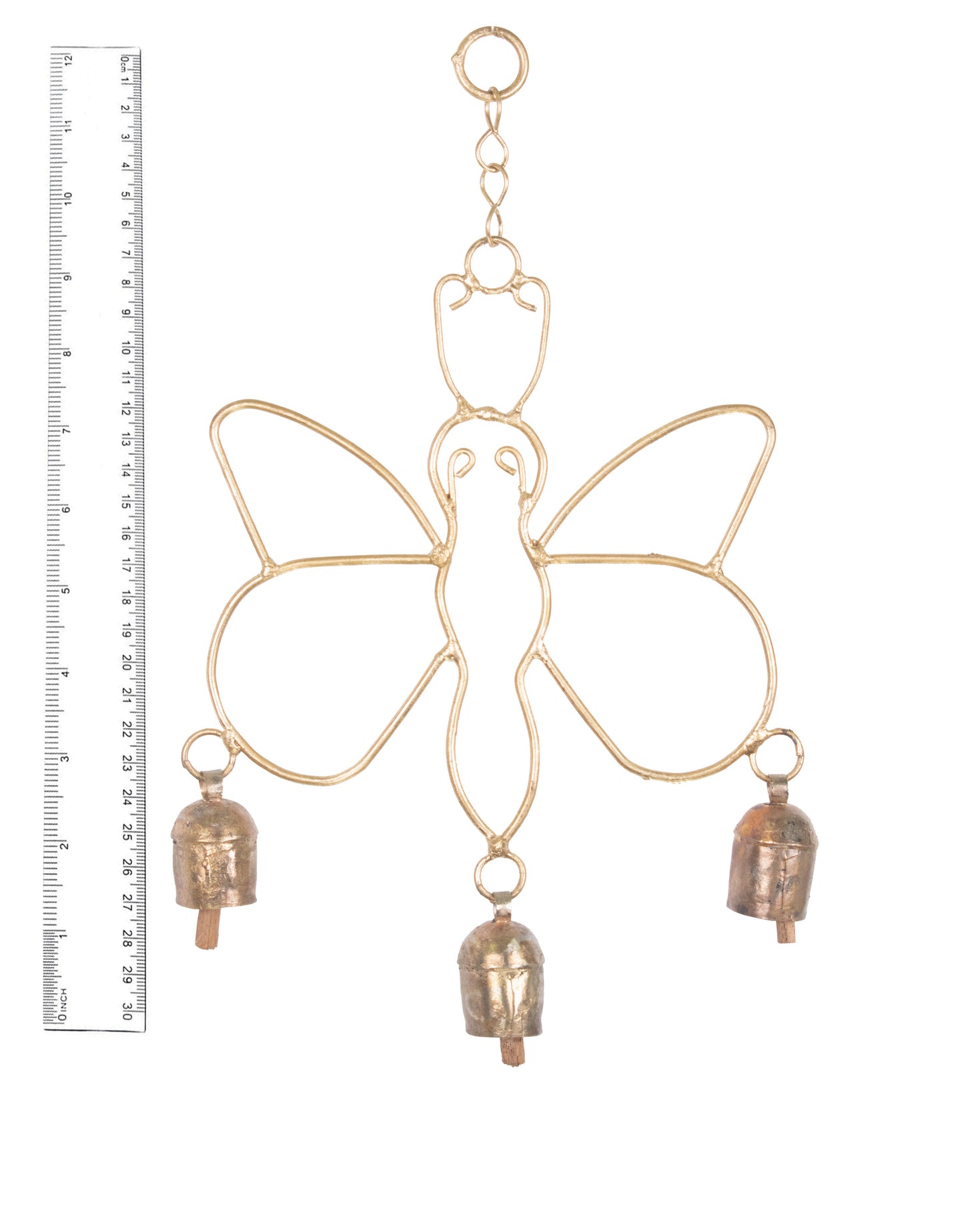 Hand Made Metal Bells Wrought Iron Copper-Zinc Coated Home Décor Chimes Cow Bell - Butterfly - 3 Bells - SKU: 0071