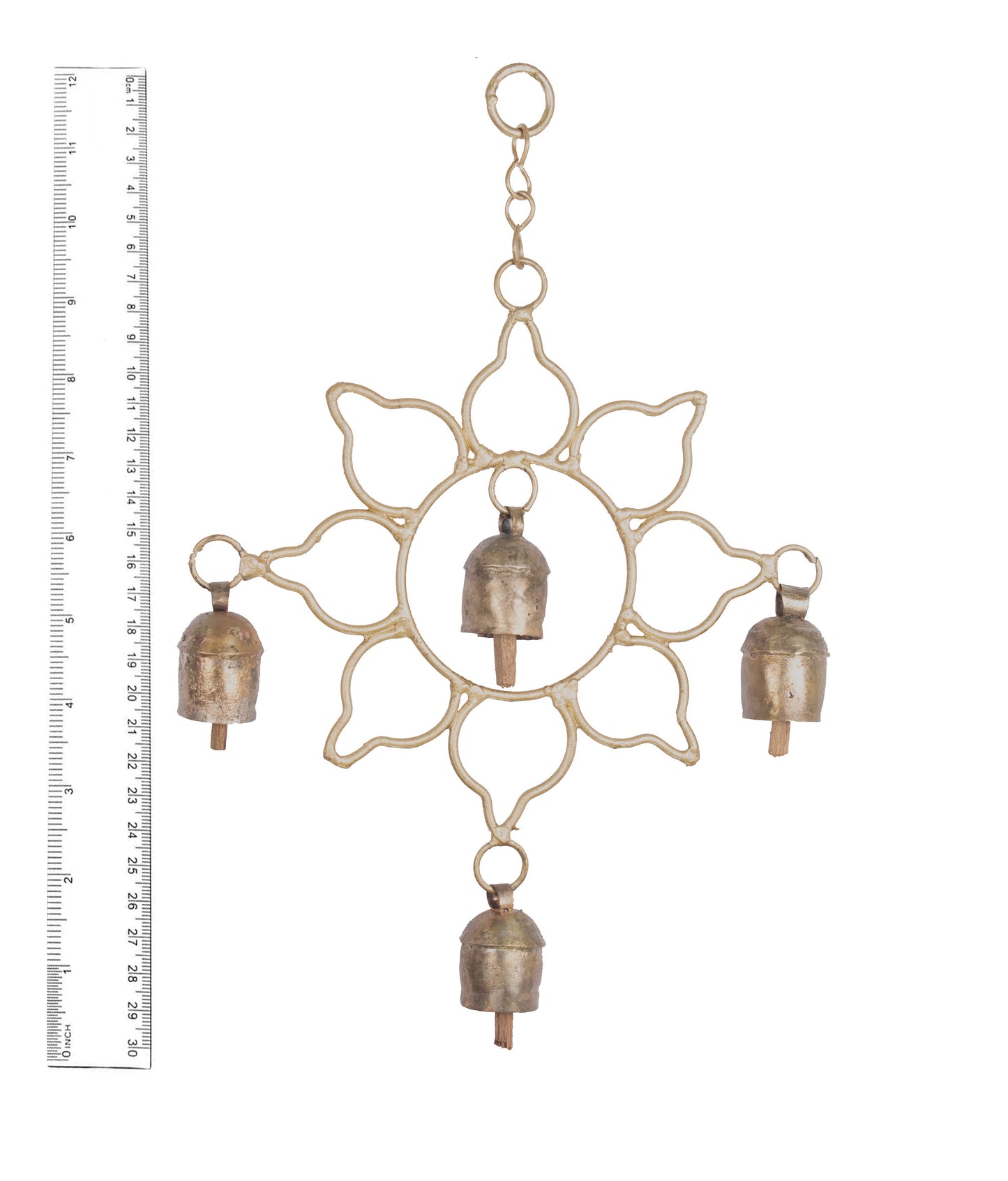Hand Made Metal Bells Wrought Iron Copper-Zinc Coated Home Décor Chimes Cow Bell - Rangoli - 4 Bells - SKU: 0072