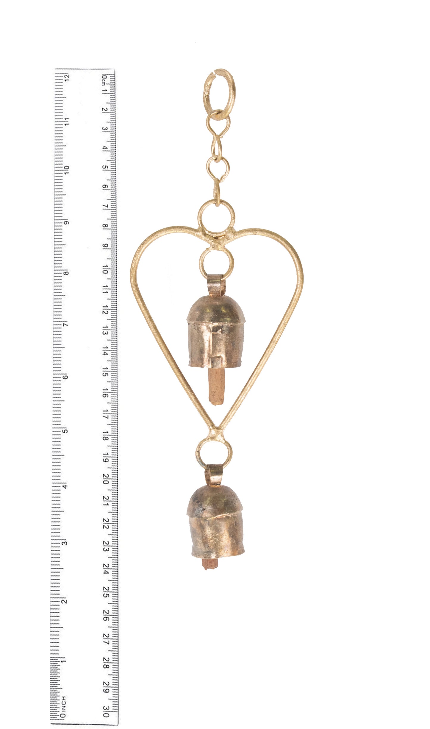 Handmade Rustic Vintage Cow Bell Home Decor Chime - Size 22 X 8 X 3 Cms Heart 2 Bells