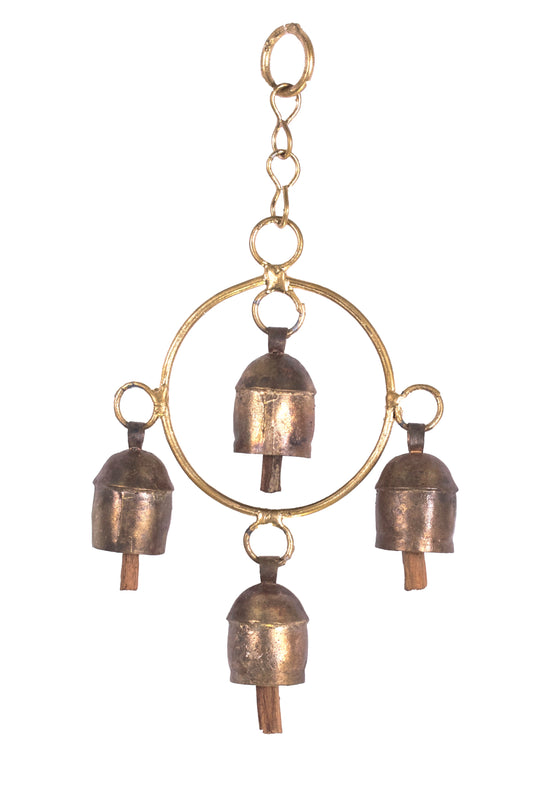 Handmade Rustic Vintage Cow Bell Home Decor Chime  - Size X X 3 Cms Cluster Of Rings 5 Bells