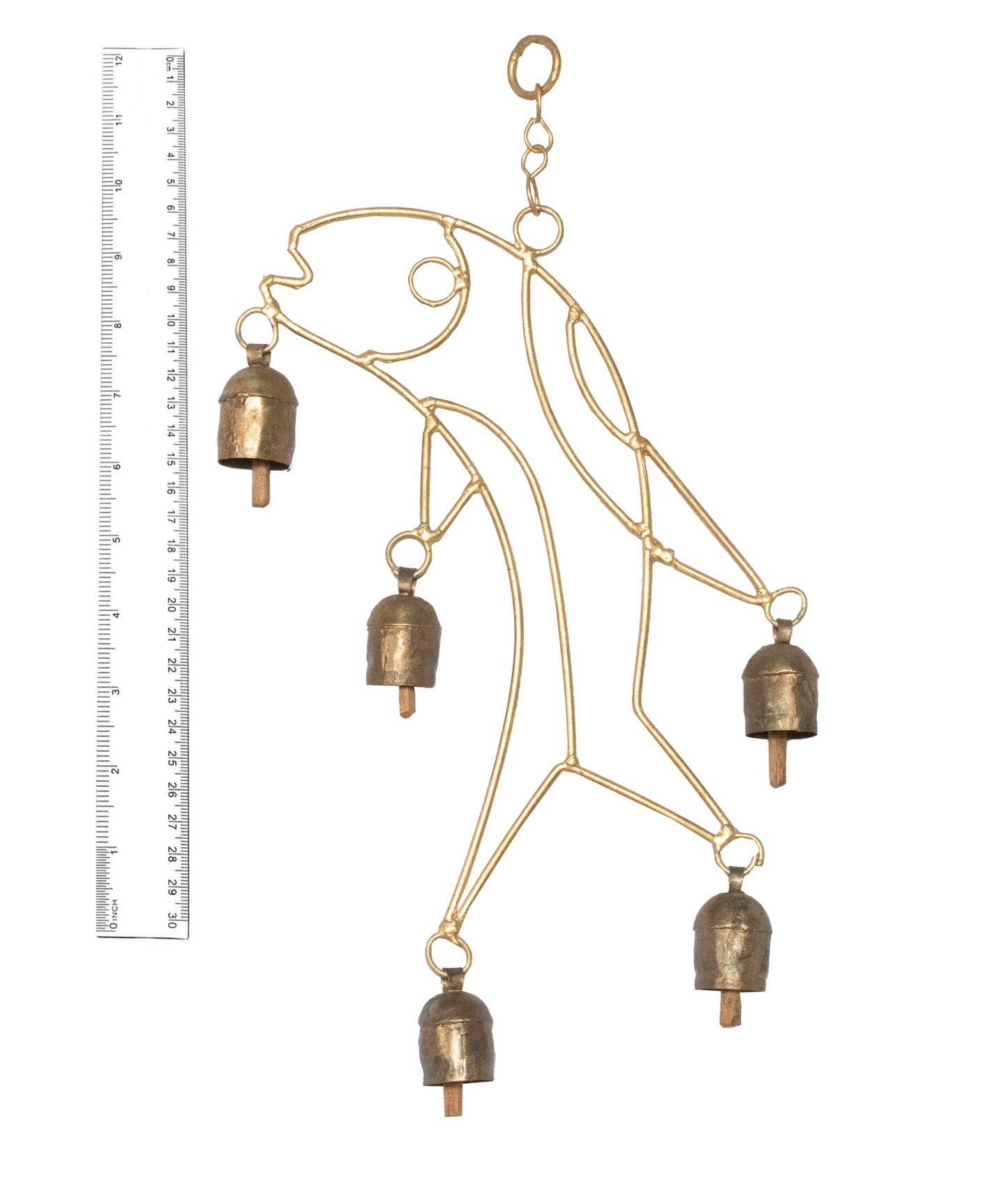 Hand Made Metal Bells Wrought Iron Copper-Zinc Coated Home Décor Chimes Cow Bell - Fish - 5 Bells - SKU: 0091
