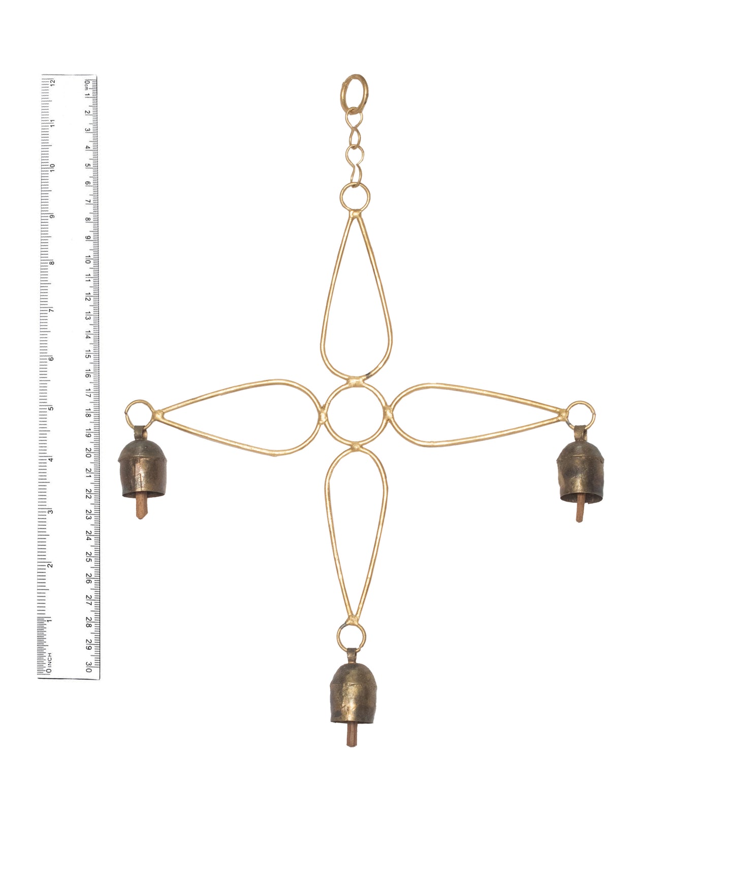 Hand Made Metal Bells Wrought Iron Copper-Zinc Coated Home Décor Chimes Cow Bell - Cross - 4 Bells - SKU: 0107