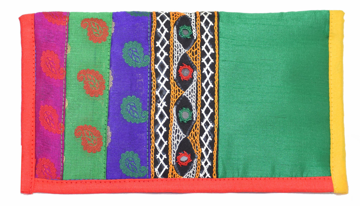 Neran Work Raw Silk Fine Mirror and Threadwork Embroidery Clutch - SKU: 0001