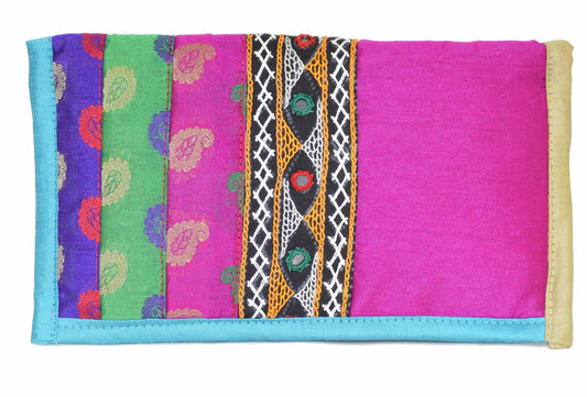 Neran Work Raw Silk Fine Mirror and Threadwork Embroidery Clutch - SKU: 0001