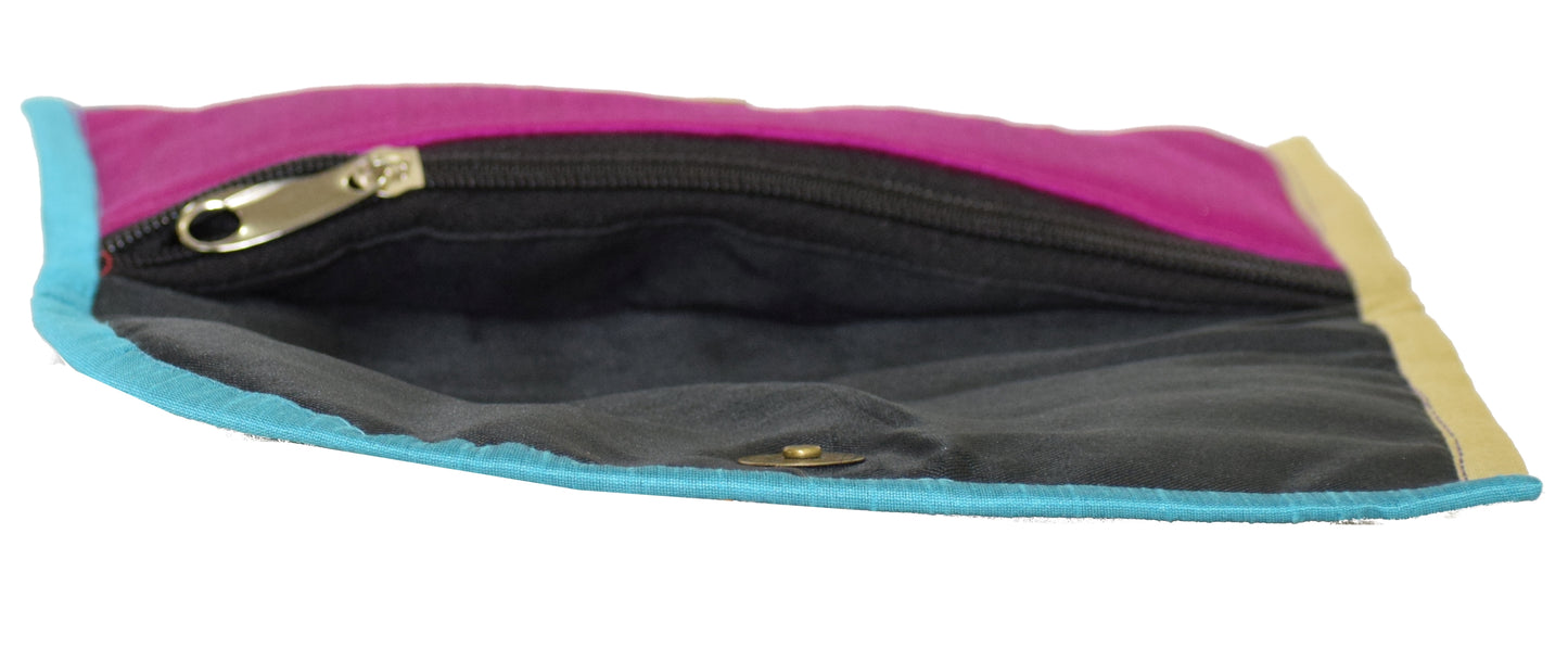 Neran Work Raw Silk Fine Mirror and Threadwork Embroidery Clutch - SKU: 0001