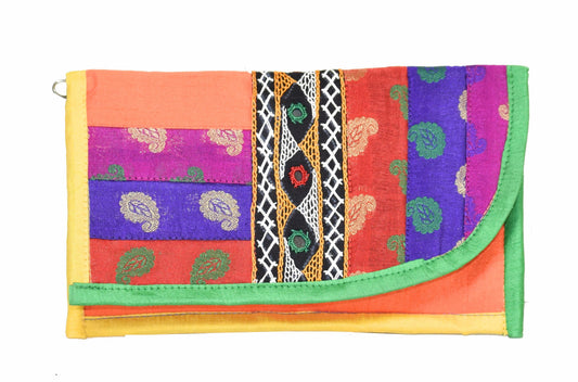 Neran Work Raw Silk Fine Mirror and Threadwork Embroidery Clutch - SKU: 0001