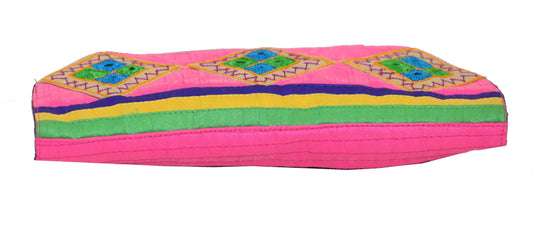 Ahir Work Raw Silk Fine Mirror and Threadwork Embroidery Clutch - SKU: 0002