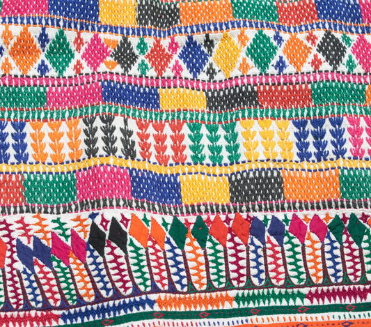 Rhombus Cotton Antique Thread and Mirror Work Dowry Bag - SKU: VA26521A