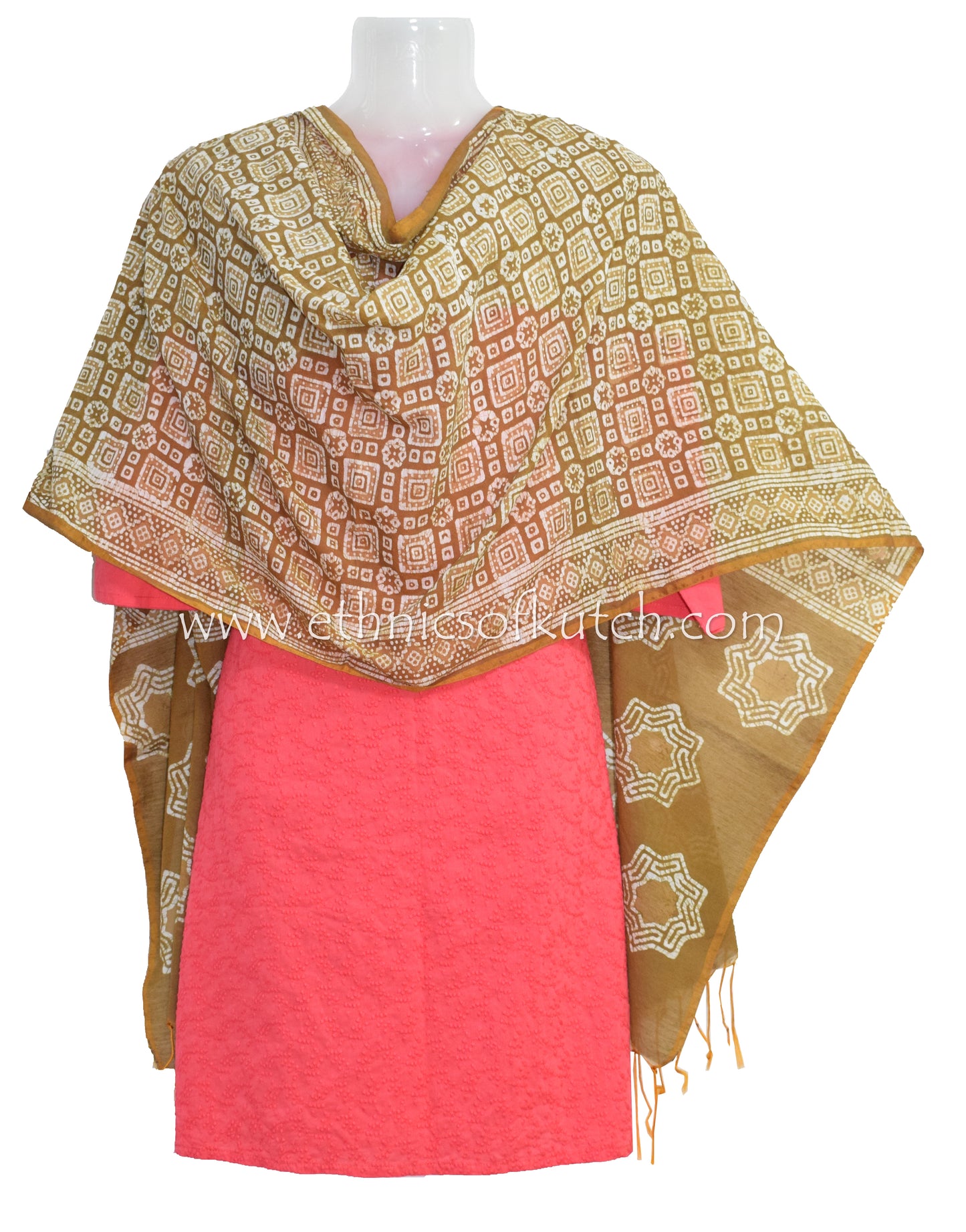 Wax Batik Chanderi Silk Hand Block Print Dupatta   - 2.25 Mtr Length  -  SKU: RA25803A