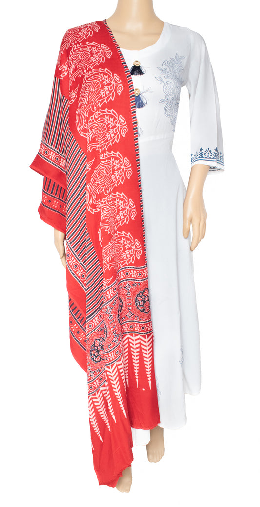 Ajrakh Modal Silk Hand Block Print Dupatta - 2.4 Mtr Length - SKU: KK29C01E