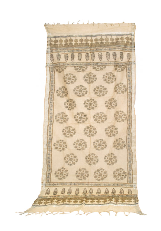 Ajrakh Linen Natural Dye Hand Block Print Dupatta With Tassels - 2.3 Mtr Length - SKU: RD03602F