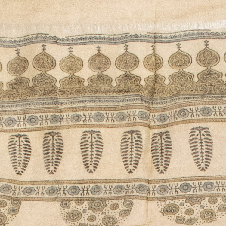 Ajrakh Linen Natural Dye Hand Block Print Dupatta With Tassels - 2.3 Mtr Length - SKU: RD03602F