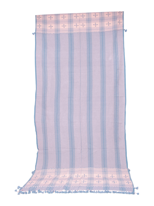 Hand Woven Kala Cotton Patterned Weaving Dupatta With Tassels - 2.2 Mtr Length - SKU: BM13606A