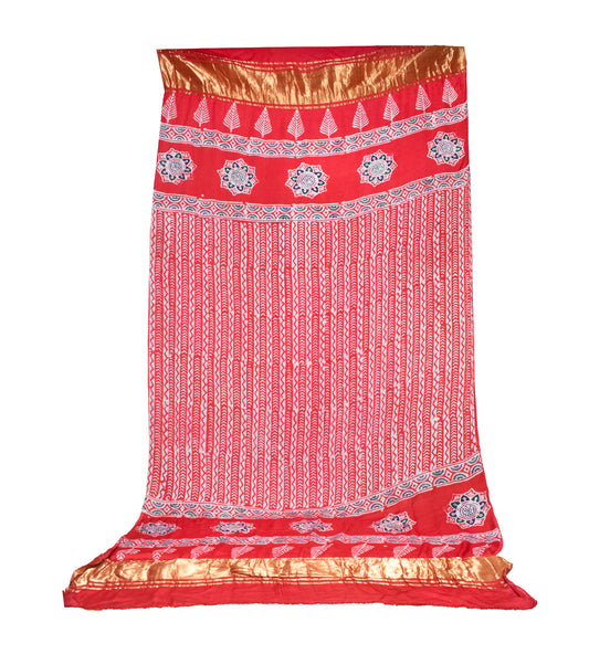 Wax Batik Modal Silk Hand Block Print Dupatta With Golden Border - 2.65 Mtr Length - SKU: HM23701C