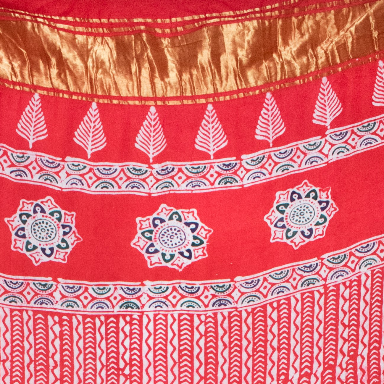 Wax Batik Modal Silk Hand Block Print Dupatta With Golden Border - 2.65 Mtr Length - SKU: HM23701C