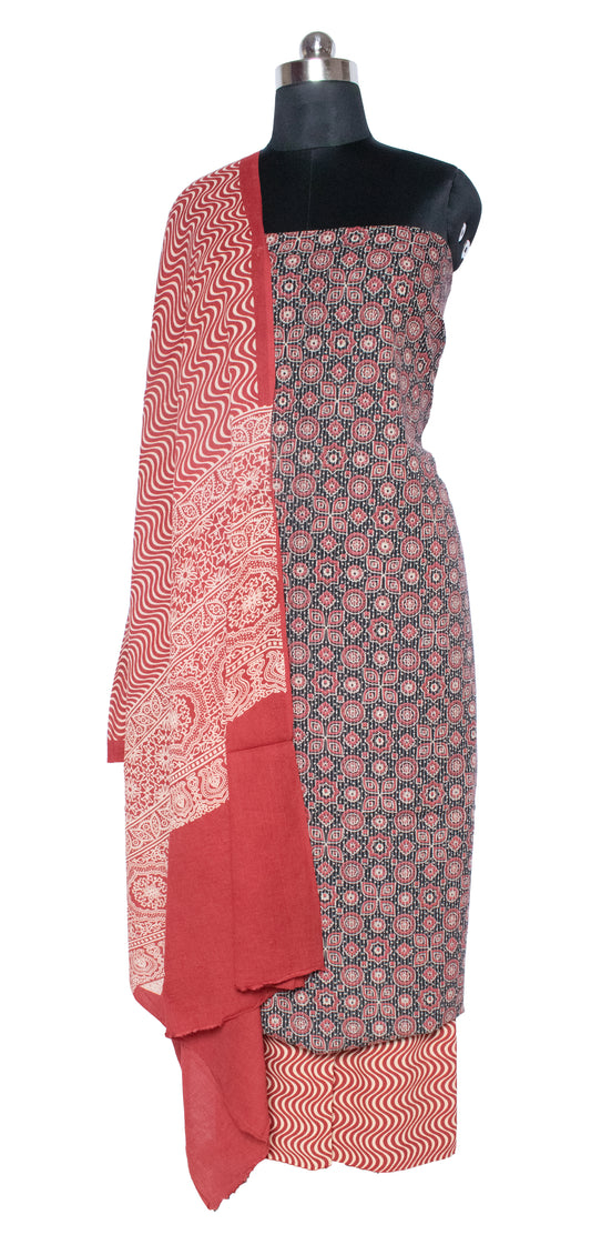 Hand Block Print Cotton Natural Dye Kantha Work Top Dress Material    -  SKU: MS10606F