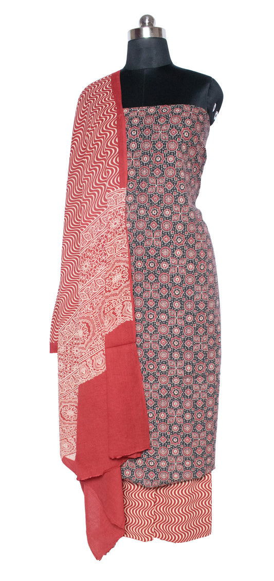 Hand Block Print Cotton Natural Dye Kantha Work Top Dress Material - SKU: MS10606F