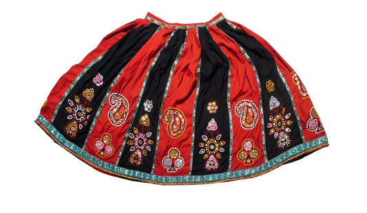 Ahir Work Polyester Fine Mirror and Threadwork Embroidery Garba Skirt - SKU: SD10802A