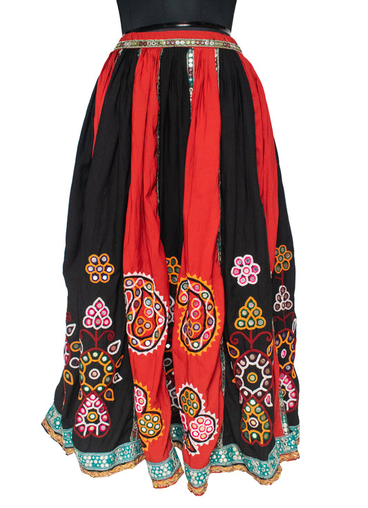 Ahir Work Polyester Fine Mirror and Threadwork Embroidery Garba Skirt - SKU: SD10802A