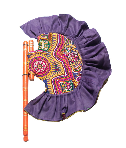Mochi Work Cotton Fine Threadwork Hand Embroidery Handwork Fan - SKU: SD10601A