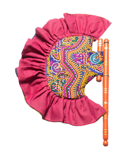 Mochi Work Cotton Fine Threadwork Hand Embroidery Handwork Fan - SKU: SD10601A