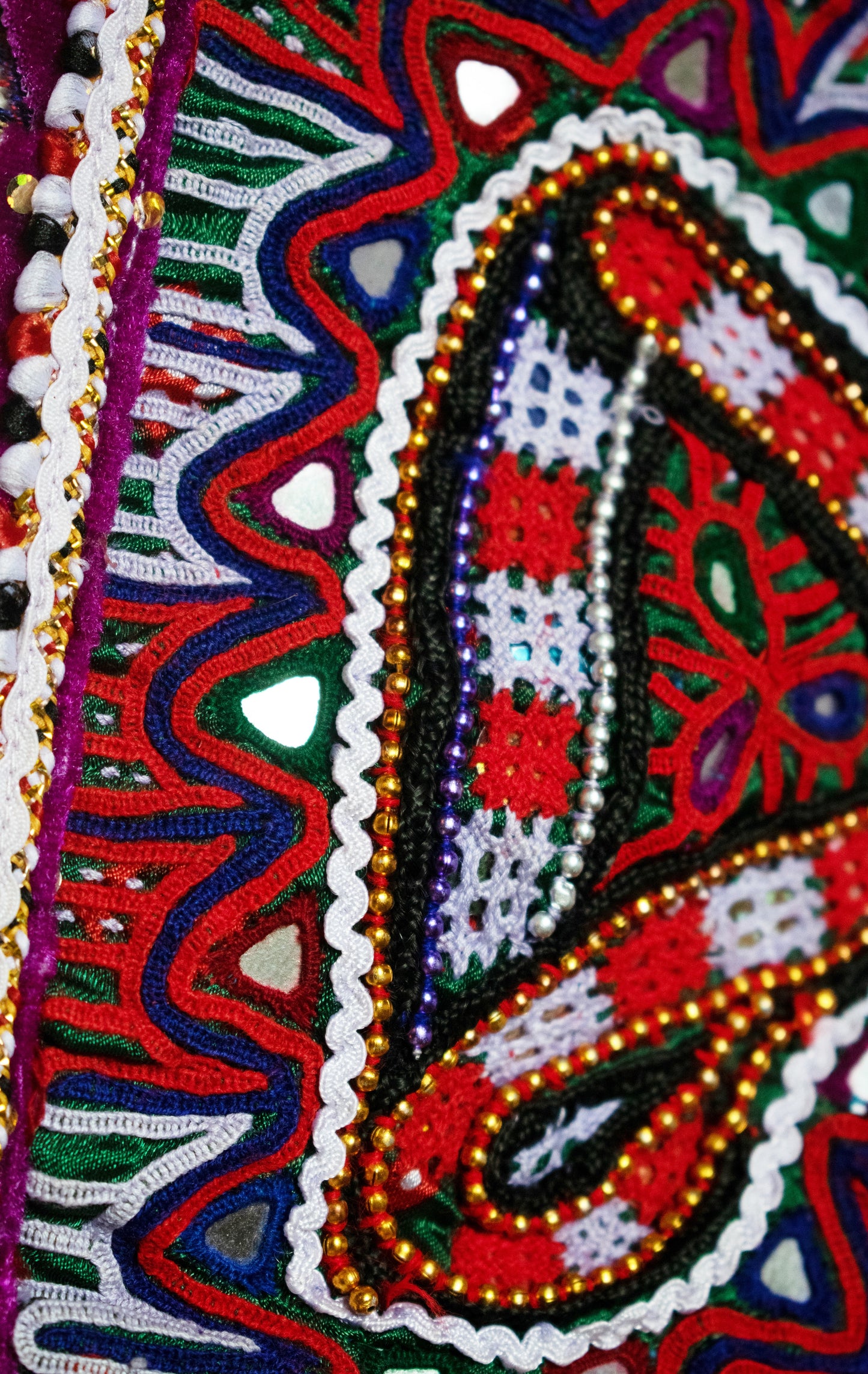 Rhombus Cotton Antique Thread and Mirror Work Handwork Patch - SKU: AB22B07A