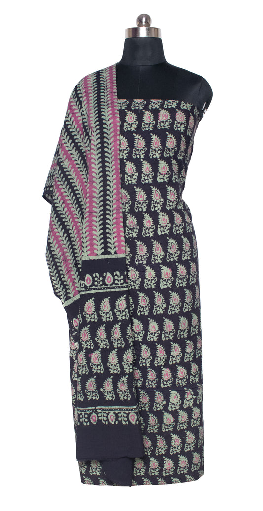 Wax Batik Cotton Full Printed Hand Block Print Kurta-Dupatta (Two Piece Set) - 2.5 Mt Top - SKU: EK31801A