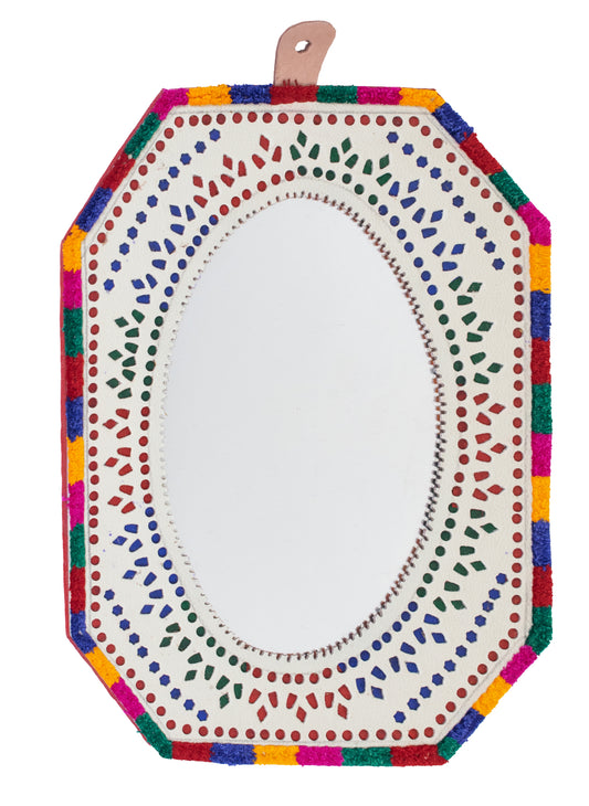 Leather Craft Punch Work Rexine Mirror  Large  - Rectangle Cut Corner with Oval Mirror  -  SKU: AH25604E
