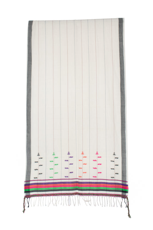 Weaving Design Cotton Handwoven Stole With Tassels - 2.1 Mtr Length - SKU: MS10601N