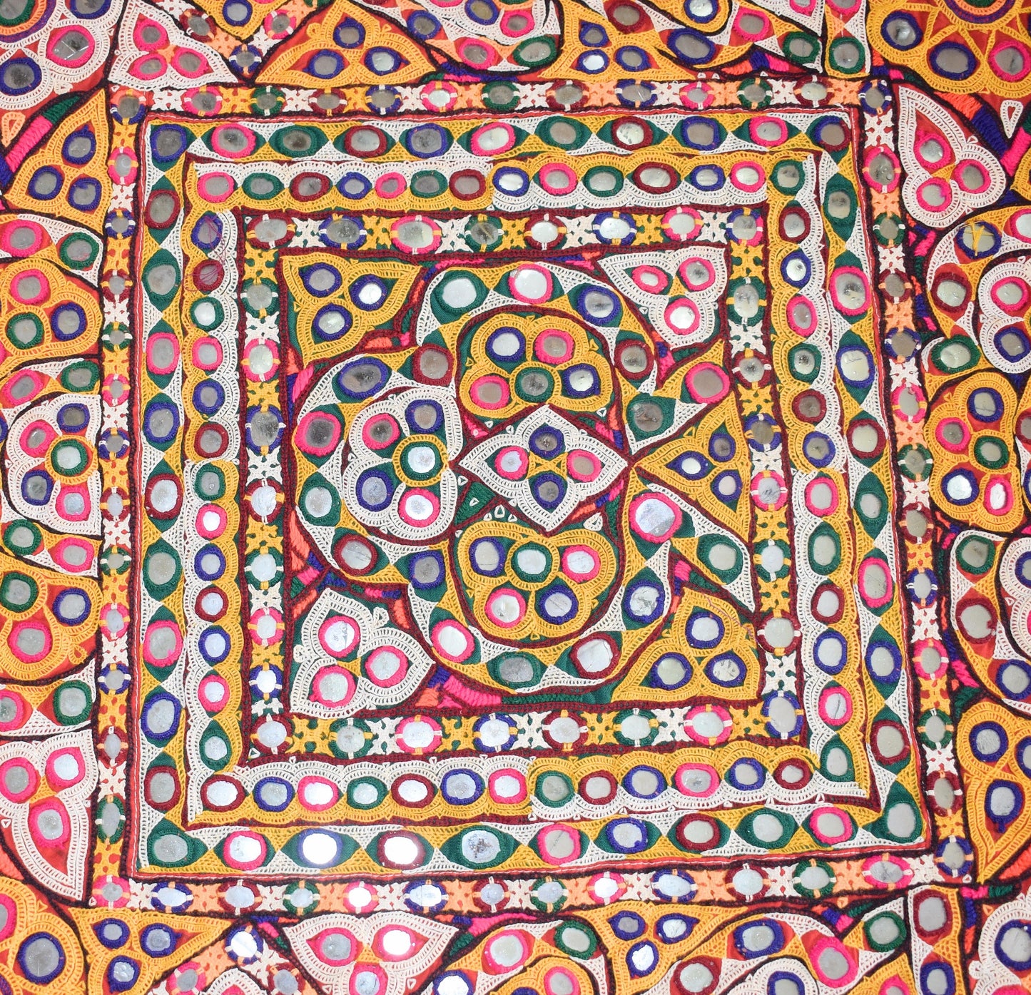 Ahir Work Cotton Fine Mirror and Threadwork Embroidery Wall Decoration - SKU: MC14B01A