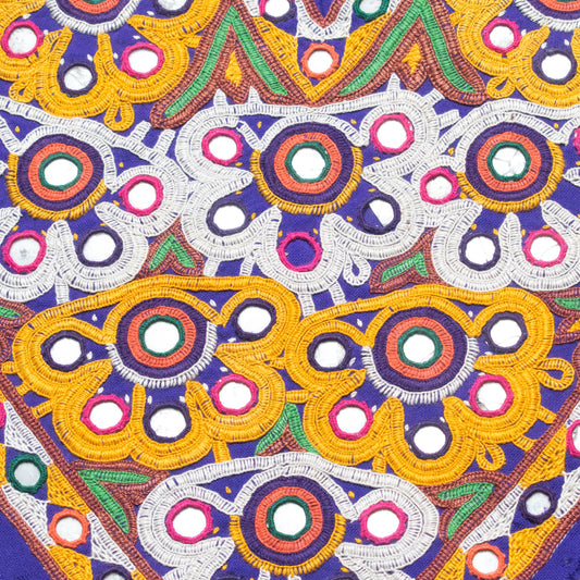 Ahir Work Cotton Fine Mirror and Threadwork Embroidery Wall Decoration - SKU: MP08601B