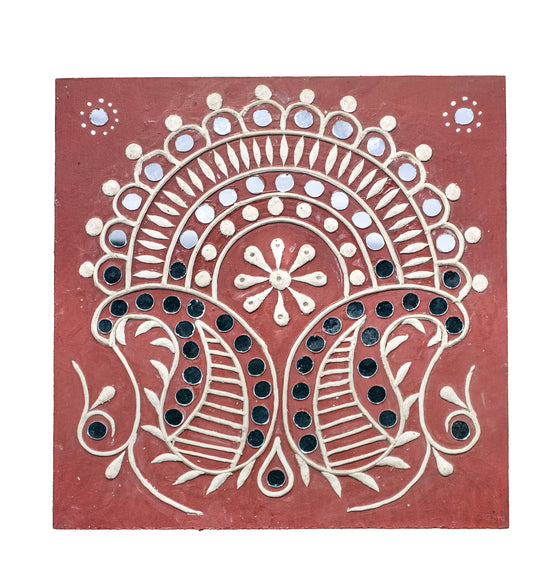 Lippan Kam Wooden Traditional Kutch Handicraft Mud Mirror Art Wall Hanging    -  SKU: MM26607A
