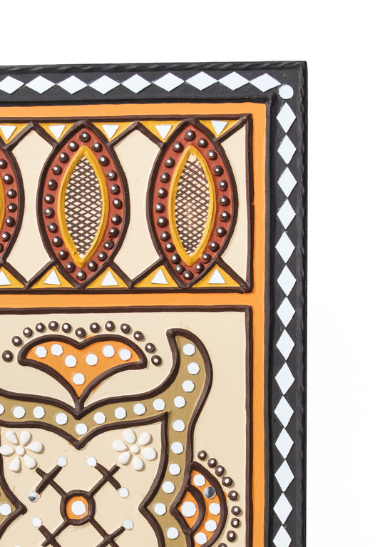 Lippan Kam Wooden Traditional Kutch Handicraft Mud Mirror Art Wall Hanging - SKU: 0150