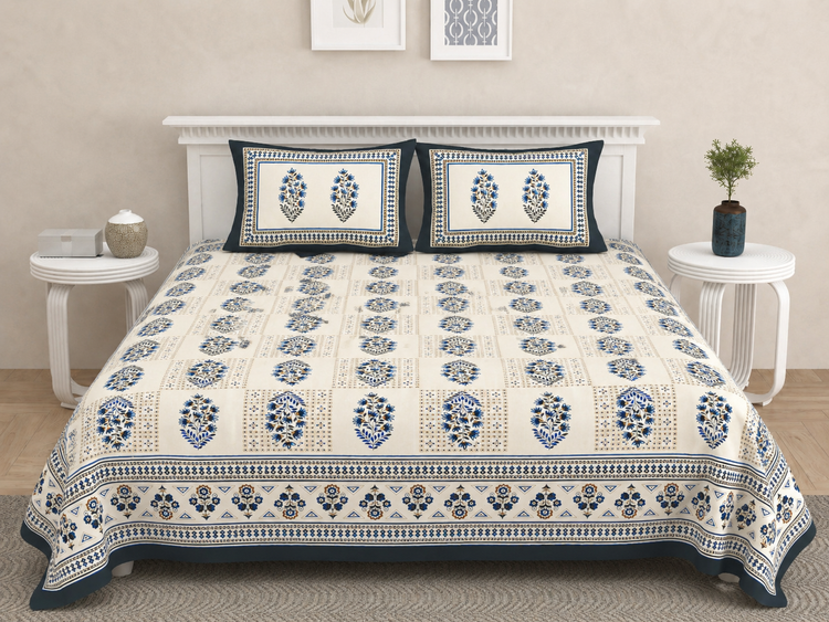 Wax Batik Cotton Hand Block Print Bedsheet - Double