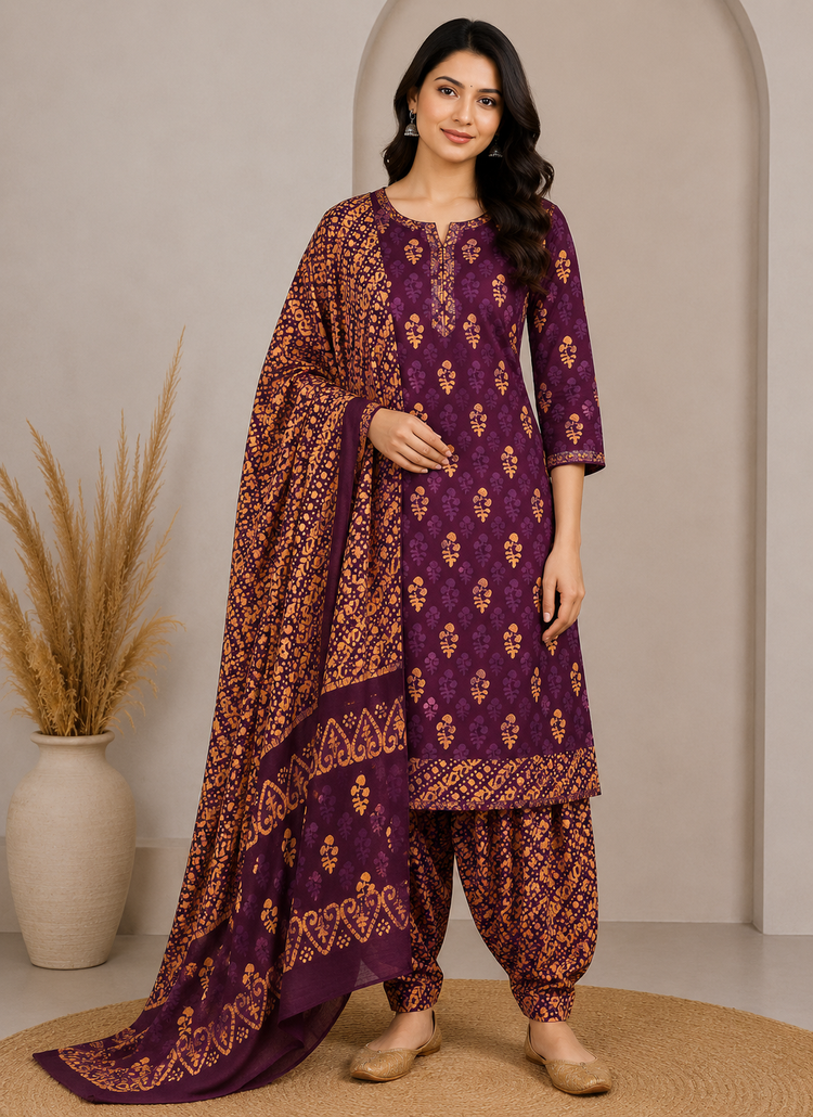 Wax Batik Cotton Three Colour Full Printed Hand Block Print