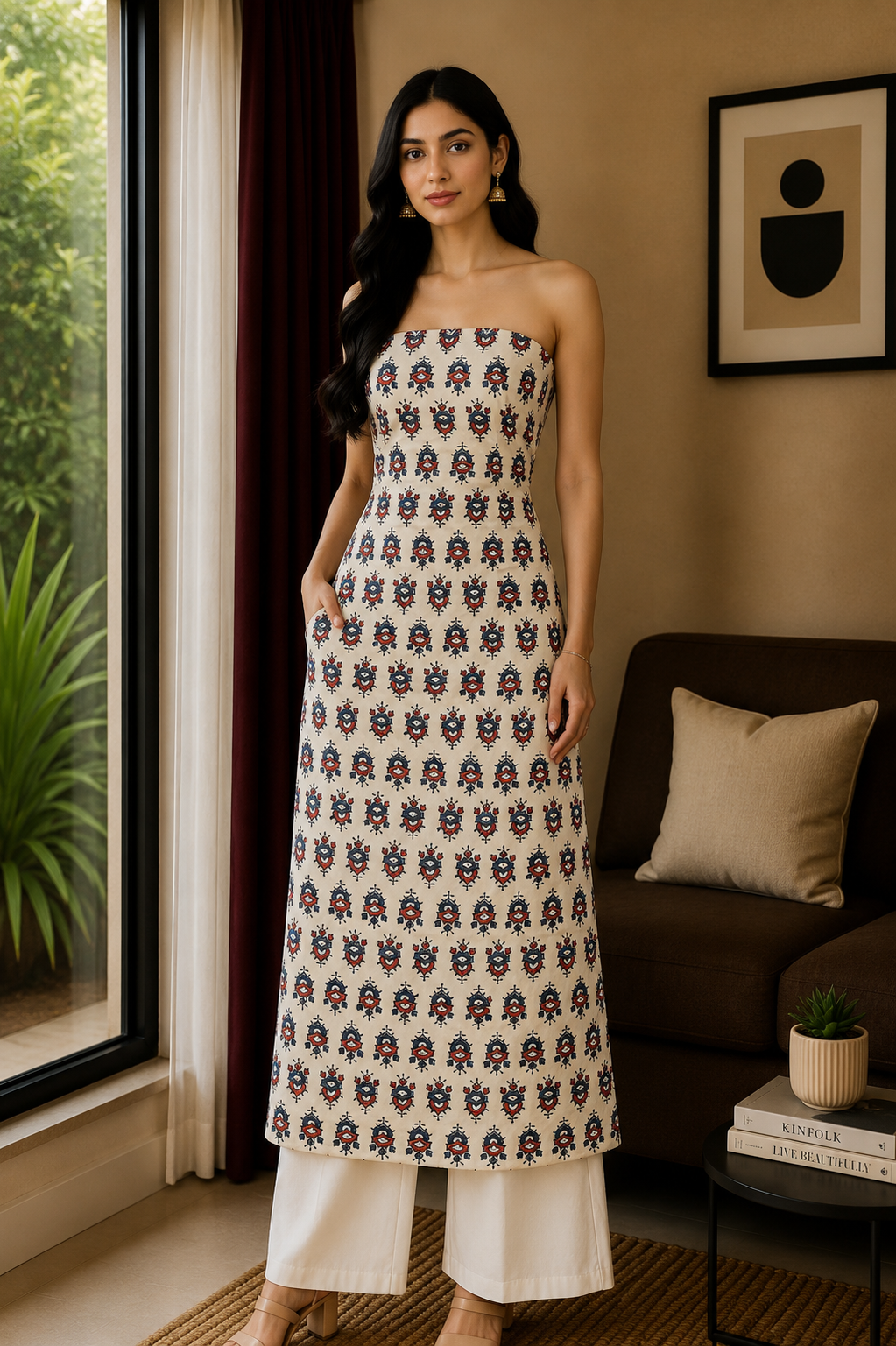 Ajrakh Modal Silk Natural Dye Hand Block Print Fabric