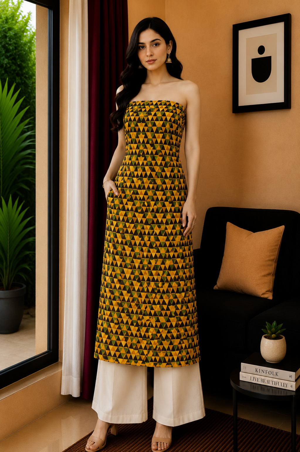 Ajrakh Modal Silk Natural Dye Hand Block Print Fabric
