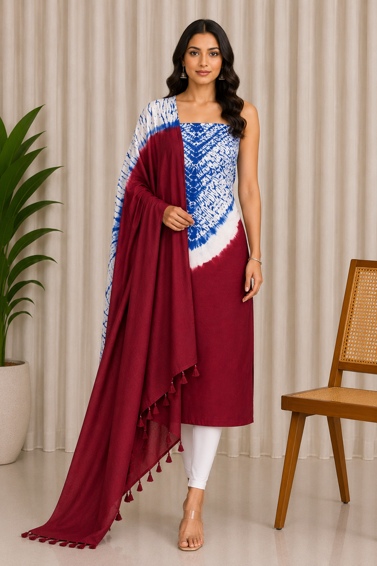 Plain Dyeing Modal Silk Shibori with Tassels Kurta-Dupatta (Two Piece Set)