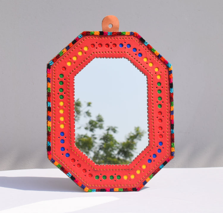 Handcrafted Leather Craft Punch Work Leather Craft Artistic Mirror