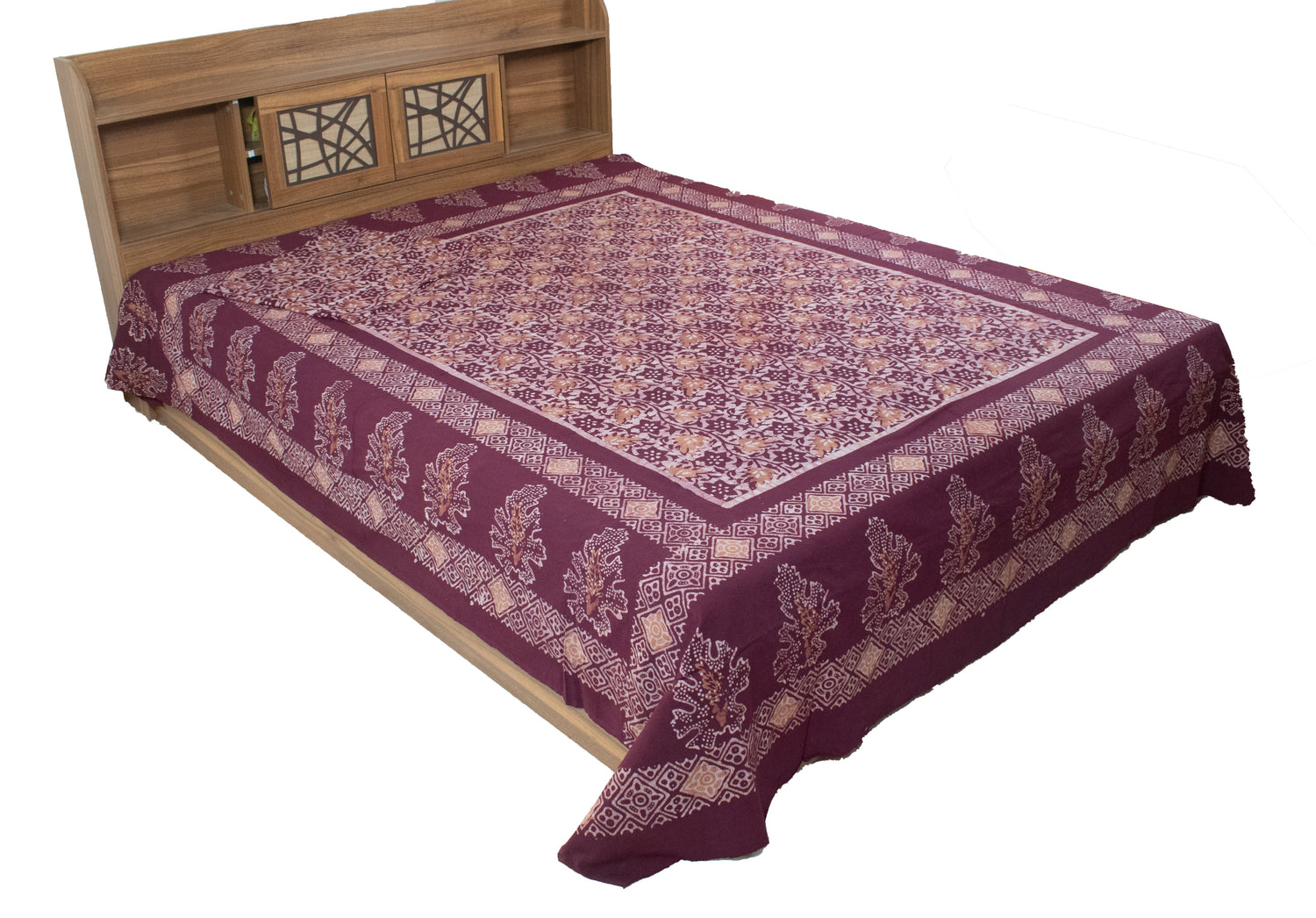 QUILT BEDSPREAD - Applique & Katha Work & Ajrakh Block Print Cotton