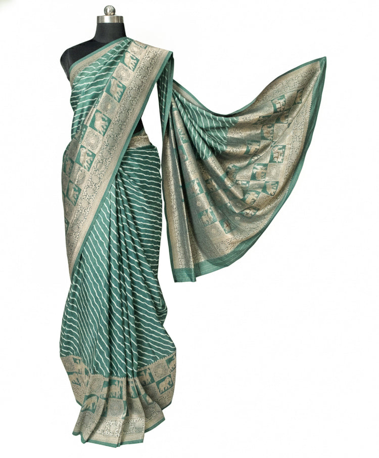 Laheryu Print Dola Silk With Full Nakshi Border Saree With Worked Blouse Piece