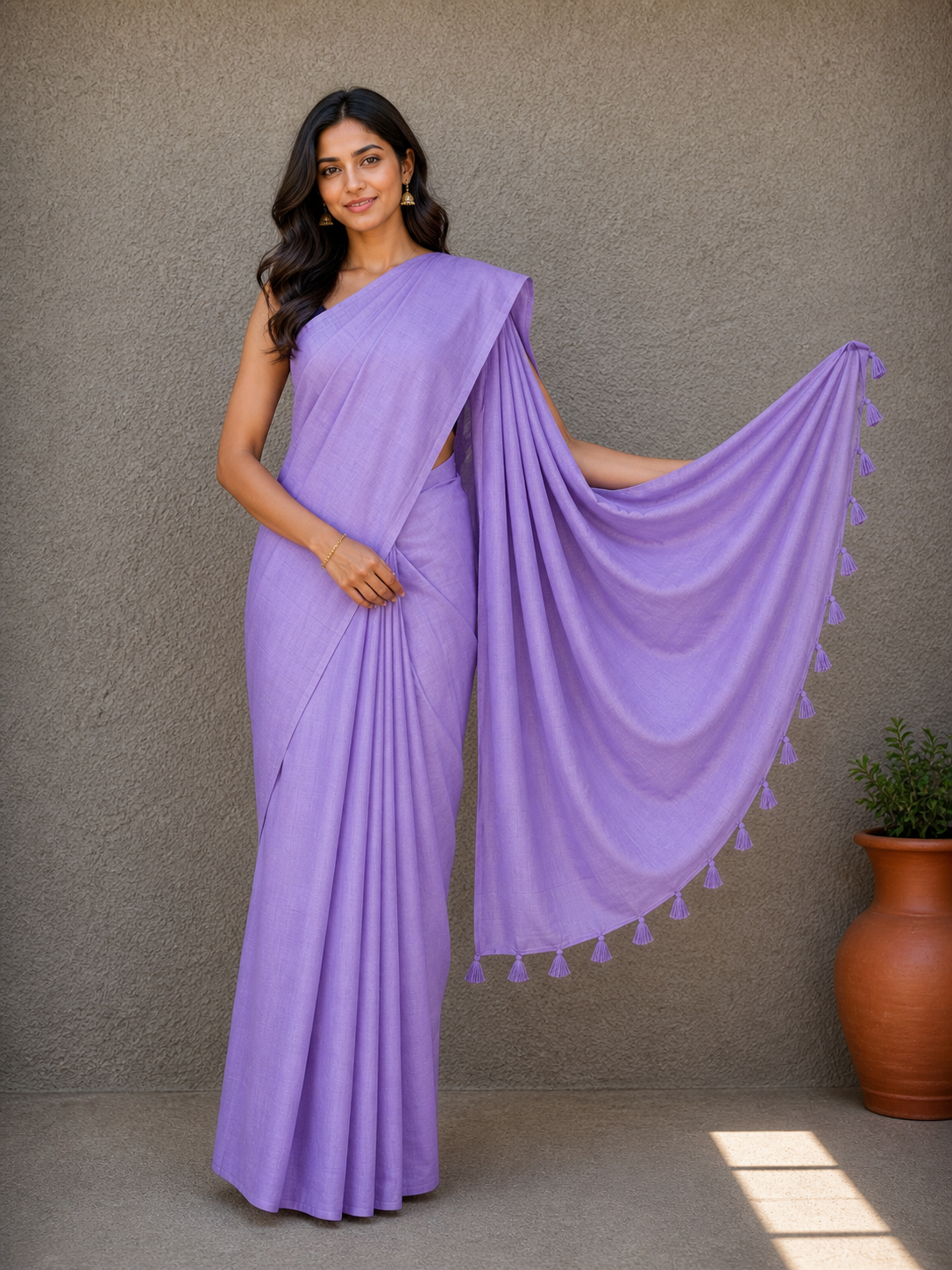 Plain Dyeing Modal Silk Hand Dyed with Golden Border Saree - With Blouse Piece