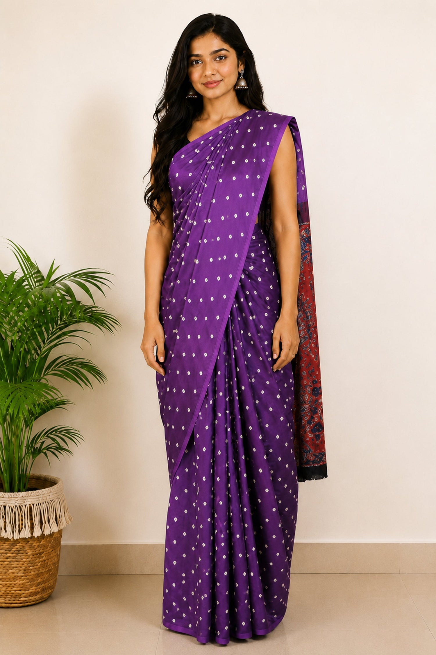 Bandhej [ Tie-Dye] Modal Silk Part Natural Dye Ajrakh Pallu Hand Block Print Saree