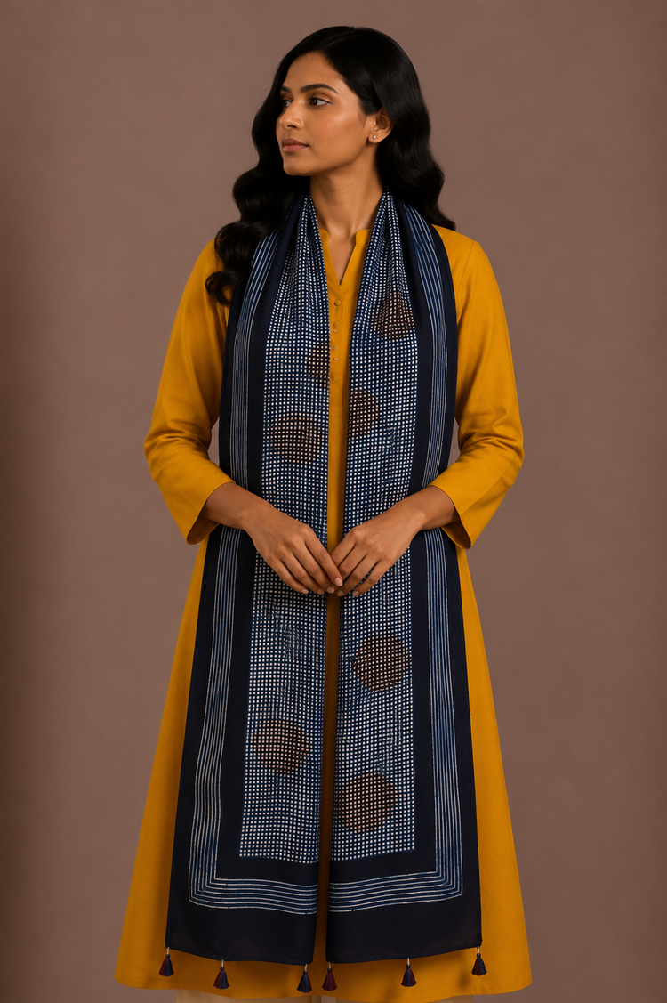 Ajrakh Modal Silk Natural Dye Hand Block Print Stole