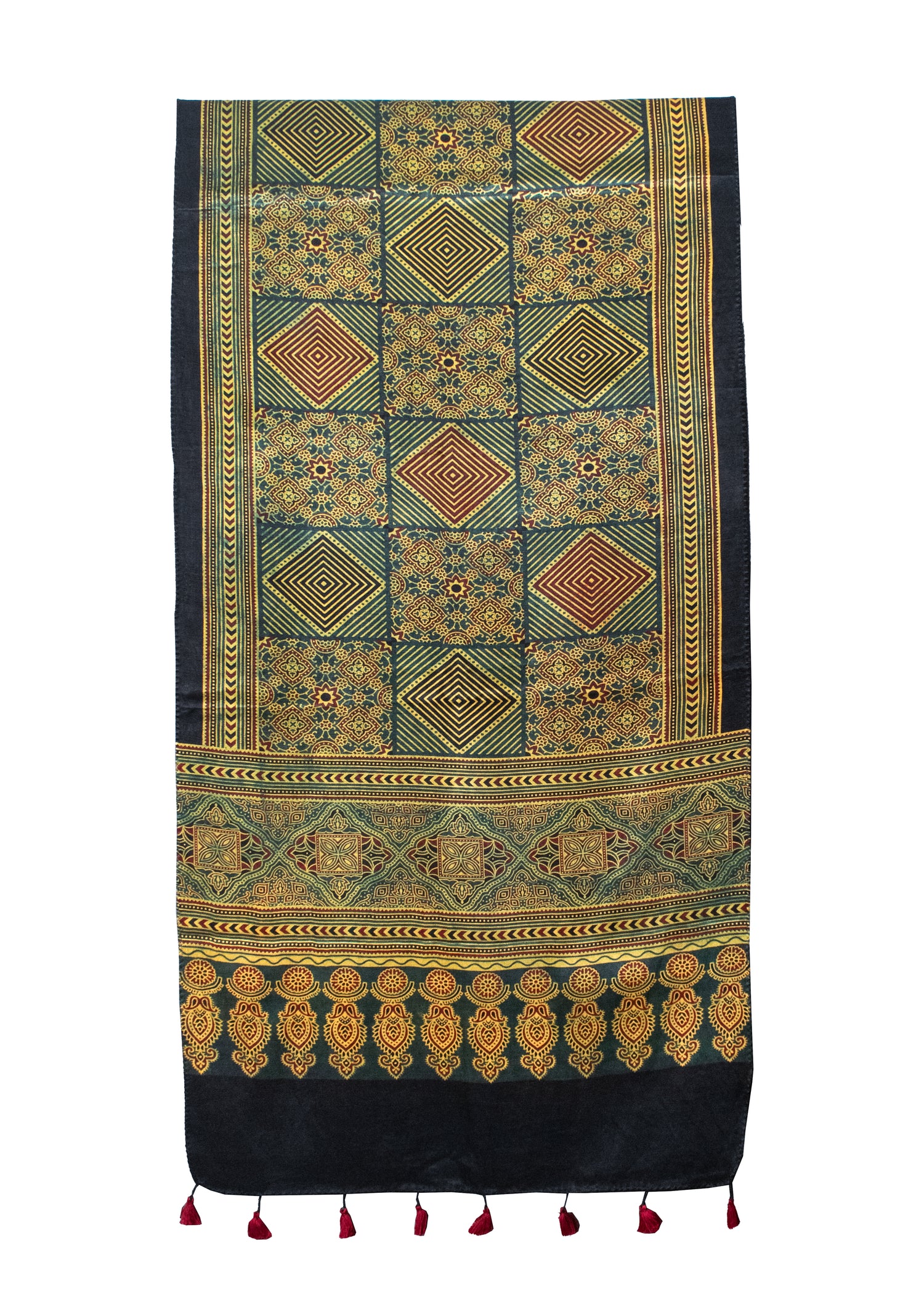 Ajrakh Mashru Silk Natural Dye Screen Print Hand Printed Stole