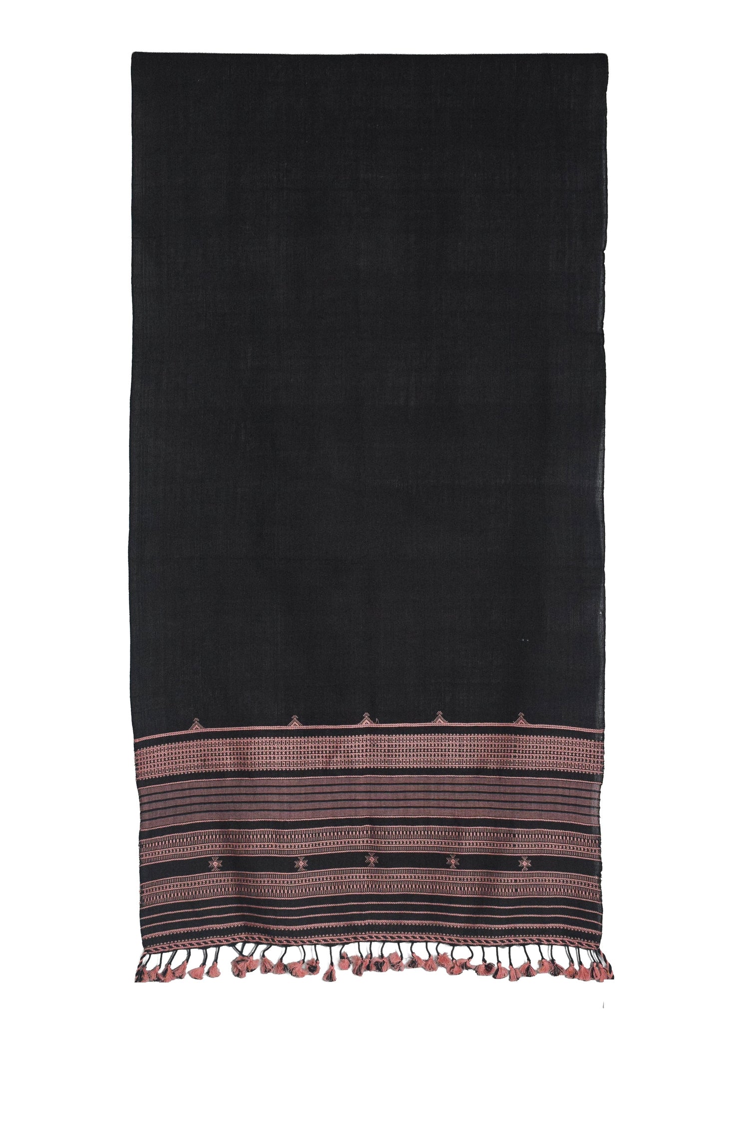 Handloom Woven Kala Cotton Patterned Weaving with Tassels Stole