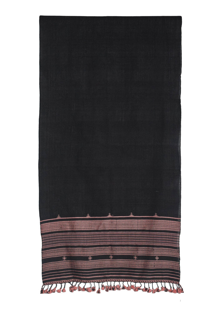 Handloom Woven Kala Cotton Patterned Weaving with Tassels Stole